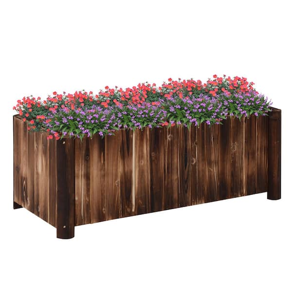 Outsunny 48 in. x 20 in. x 20 in. Wooden Raised Rectangular Garden Bed Planter Box for Herbs, Vegetables and Fruits