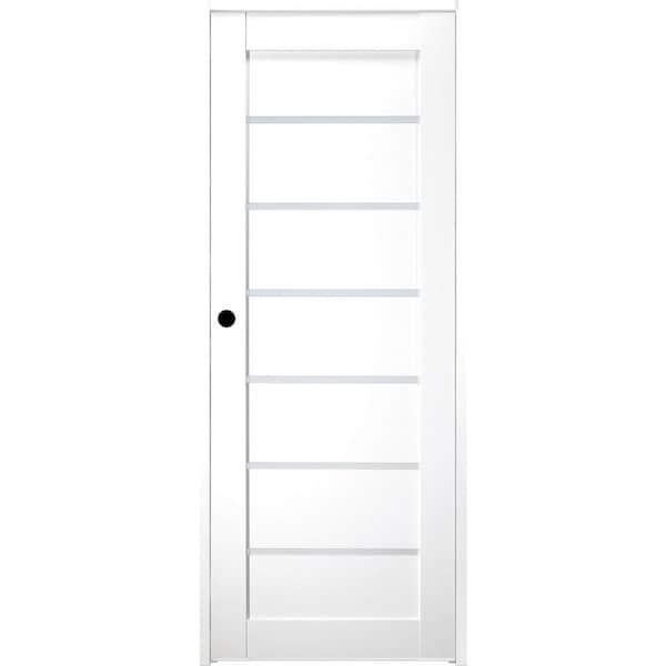 Belldinni Alba 18 in. x 80 in. Right-Hand 6-Lite Frosted Glass Solid Core Bianco Noble Wood Composite Single Prehung Interior Door