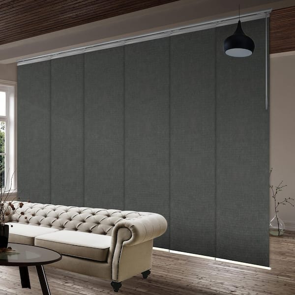 EMOH Nobel Gray 70 in. - 130 in. W x 94 in. L Adjustable 6- Panel White Single Rail Panel Track with 23.5 in. Slates