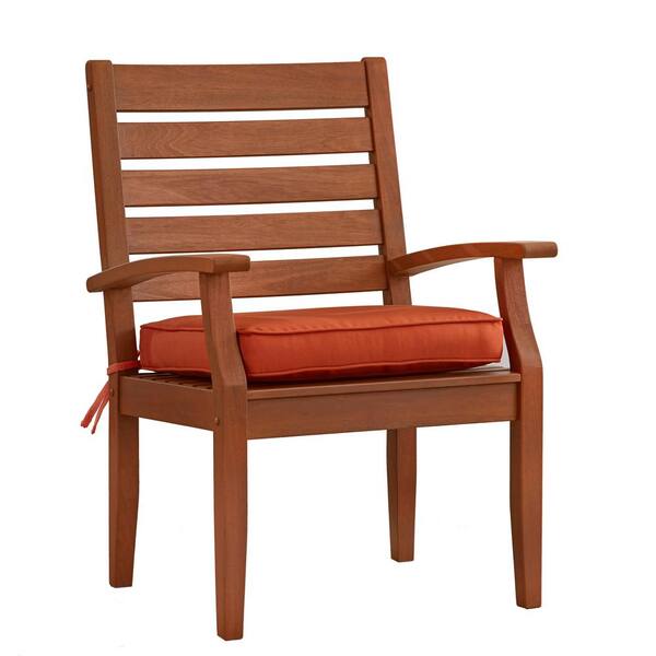 HomeSullivan Verdon Gorge Brown Oiled Wood Outdoor Dining Arm Chair with Red Cushion (2-Pack)