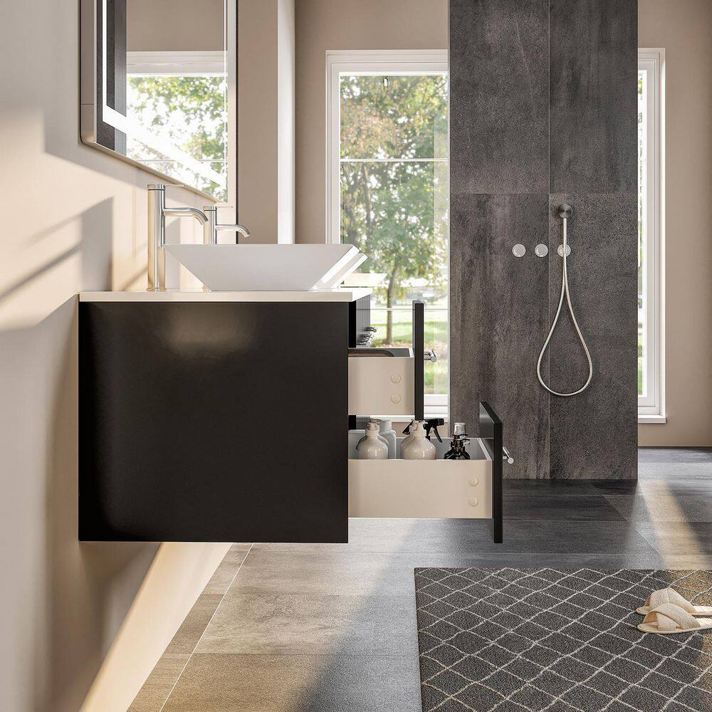 Espresso Modern Double Sink Wall-Mount Bathroom Vanity with White Stone Top