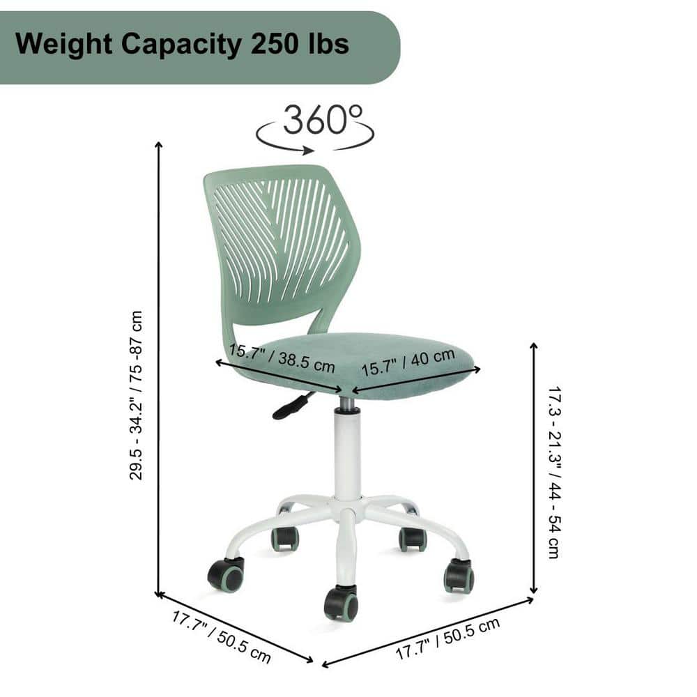 Aqua Mesh and Fabric Armless Swivel Task Chair