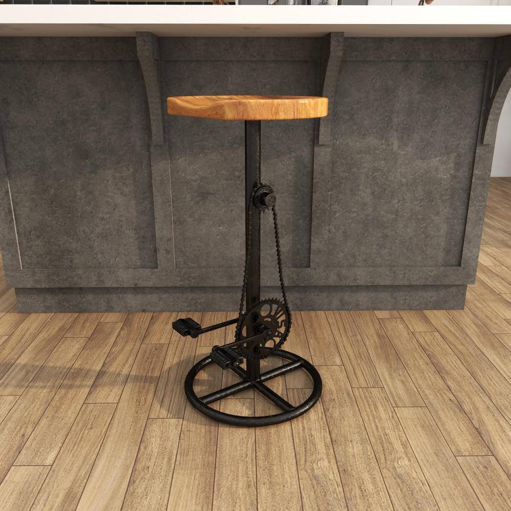 Adjustable Industrial Pedal-Inspired Metal Bar Stool, Brown