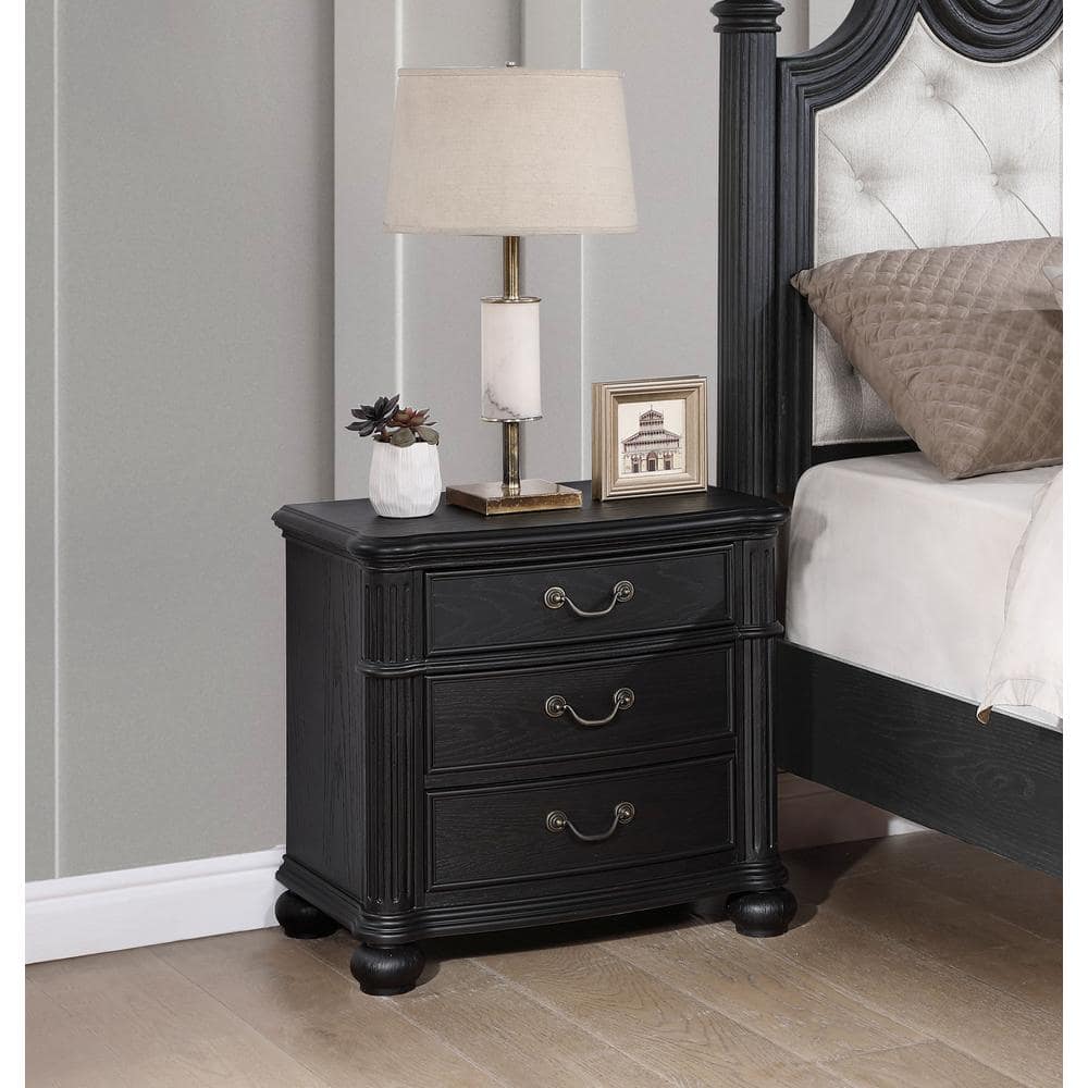 Celina Black 3-Drawer Traditional Nightstand