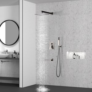 1-Spray Patterns 3-Function 10 in. Wall Mounted Dual Shower Heads with Handheld and Tub Faucet in Brushed Nickel