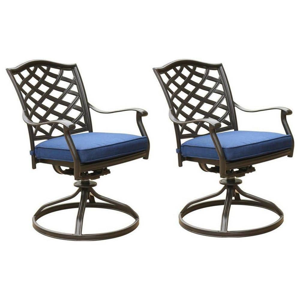 Benjara Modern Blue Patio Dining Swivel Chair with Cushion (Set of 2