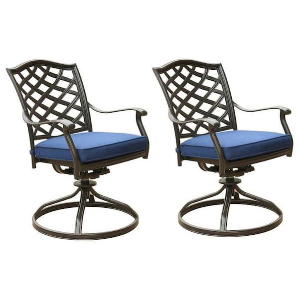 Benjara Modern Blue Patio Dining Swivel Chair with Cushion (Set of 2 ...