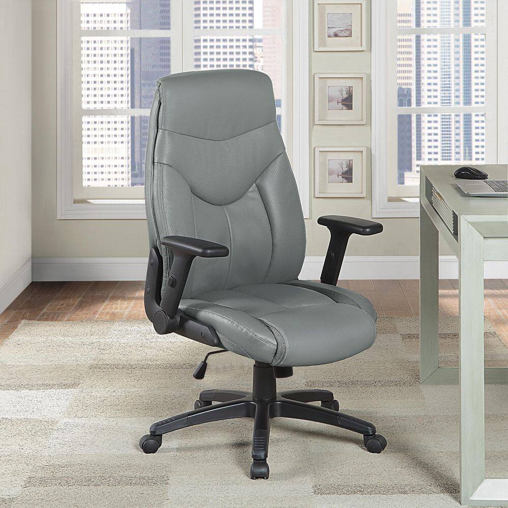 Charcoal Leather High Back Executive Swivel Chair with Adjustable Arms