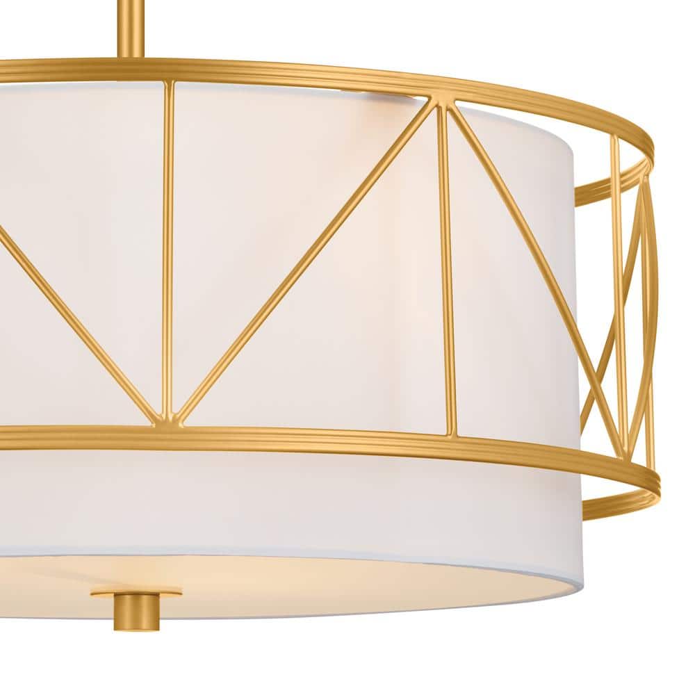 Classic Gold 3-Light Drum Pendant with White Fabric Shade