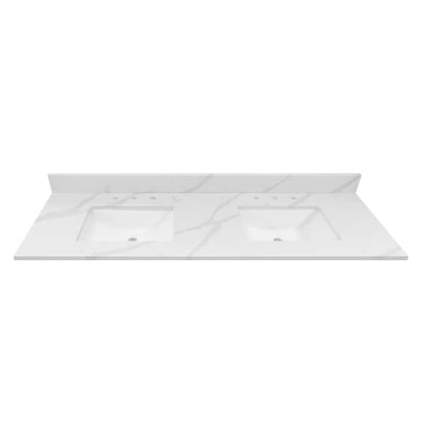 Home Decorators Collection 73 in. W x 22 in D Quartz White Rectangular Double Sink Vanity Top in Statuario White