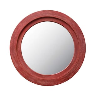 48 in. W x 48 in. H Wood Distressed Red Framed Wall Mirror in Distressed Finish