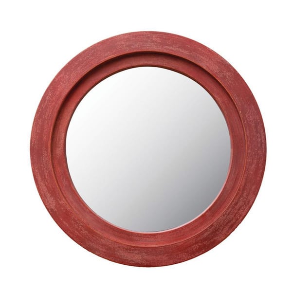 Storied Home 48 in. W x 48 in. H Wood Distressed Red Framed Wall Mirror in Distressed Finish
