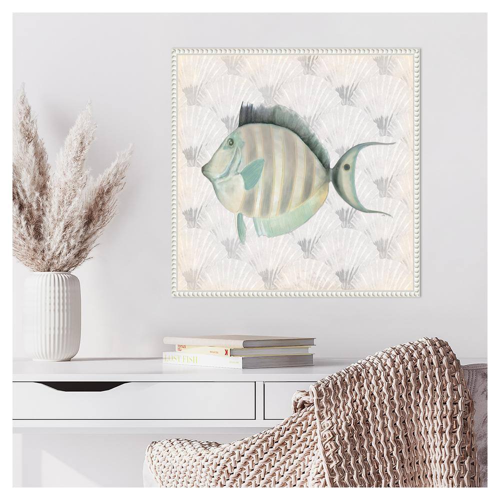 Neutral Vintage Fish Canvas Art with Beaded Frame