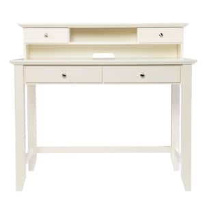Barberry 42 in. Rectangular White Wood 4 Drawer Secretary Desk with Storage