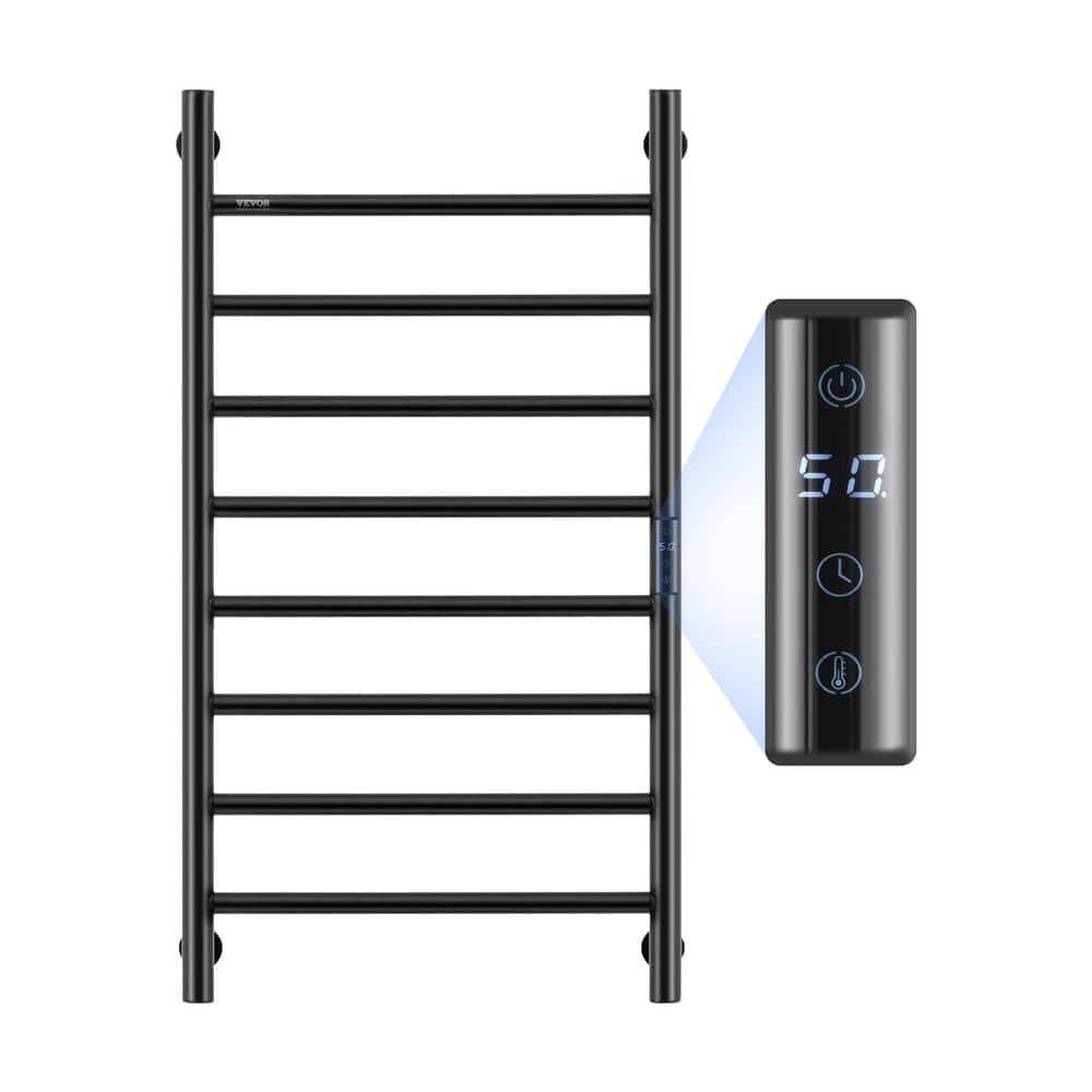 Black Wall Mounted Stainless Steel Heated Towel Rack with Timer