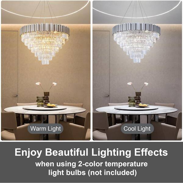 YUYI 39 in. 21-Light Luxury Silver Crystal Chandelier, 7-Tier
