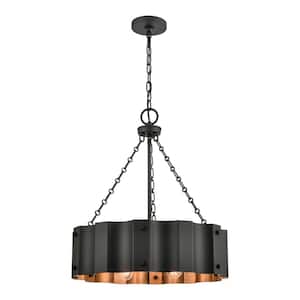 Canaan 21 in. Wide 4-Light Black Chandelier with Metal Shade
