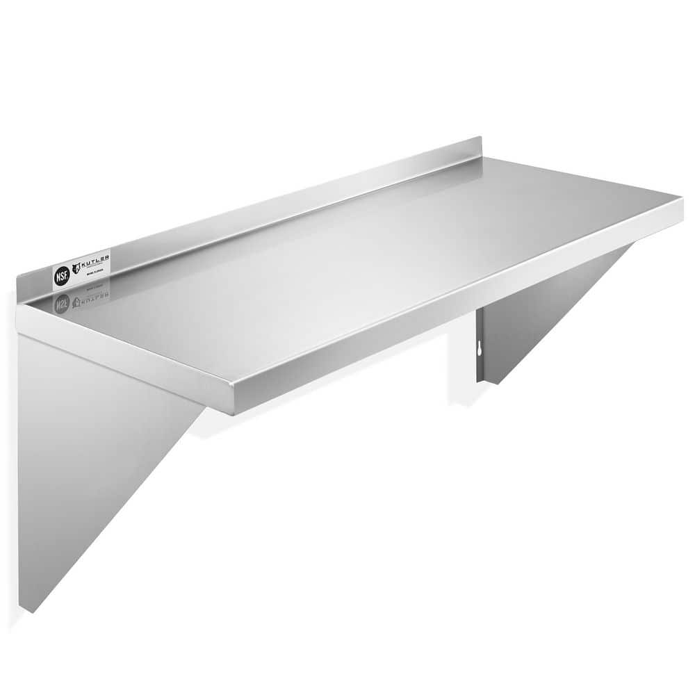 KUTLER 18" x 36" Stainless Steel Kitchen Wall Shelf with Backsplash