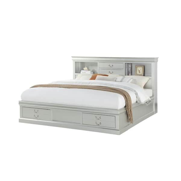 ACME Louis Philippe Eastern King Bed in Platinum