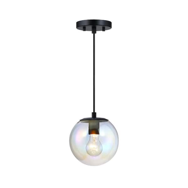 Designers Fountain Neva 60-Watt 1-Light Matte Black Globe Pendant Light with Clear Iridescent Glass Shade