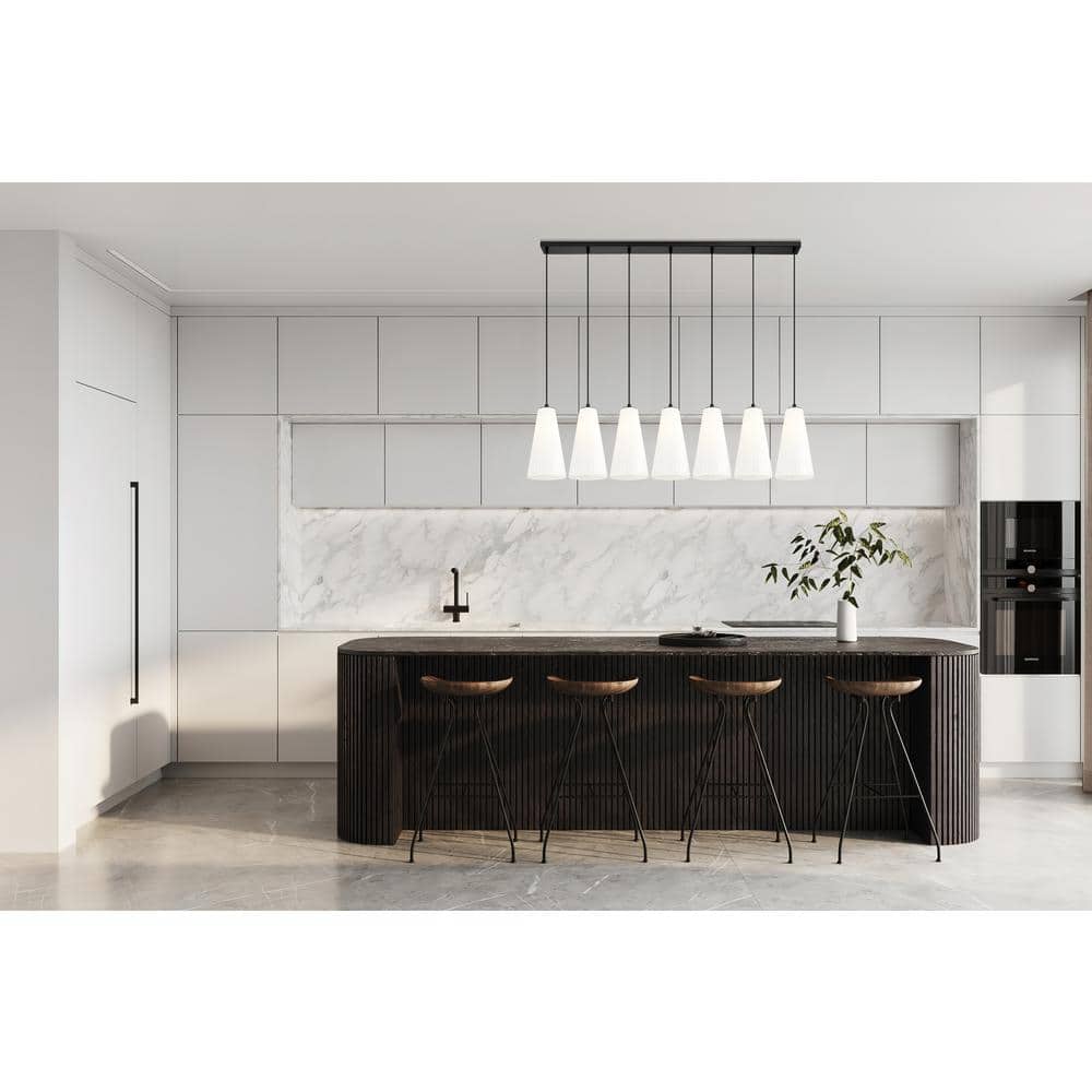 Matte Black 54'' Linear Chandelier with Frosted Glass Shades