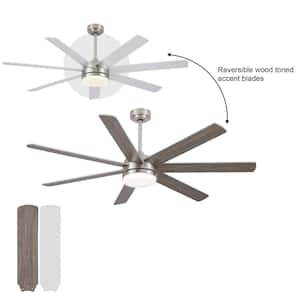 Coastal 62 in. Smart Indoor Brushed Nickel Large Ceiling Fan with Light and Reversible Plywood Blades