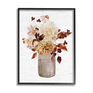 Lovely Autumnal Flower Bouquet Rustic Grain Pattern by Lettered and Lined Framed Nature Art Print 30 in. x 24 in.