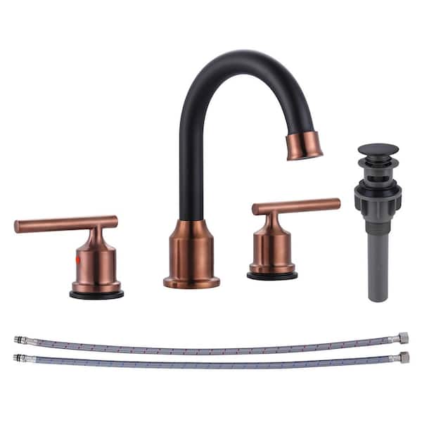 ARCORA 8 in. Widespread Double-Handle Bathroom Faucet in Rose Gold and Black