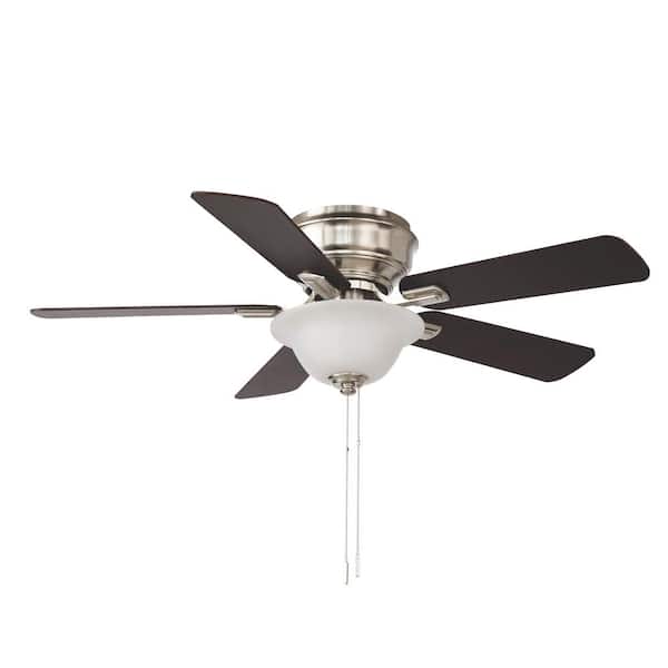 Hampton Bay Hawkins Iii 44 In Led Indoor Brushed Nickel Flush Mount Ceiling Fan With Light Yg204d Bn The