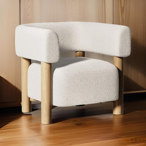 Benjara White and Brown Fabric Arm Chair