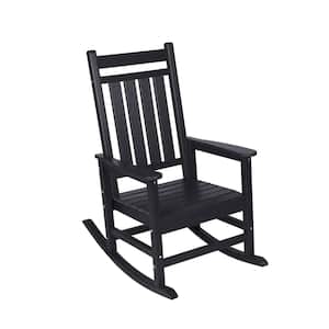 Black Plastic Outdoor Rocking Chair with Wood-Texture