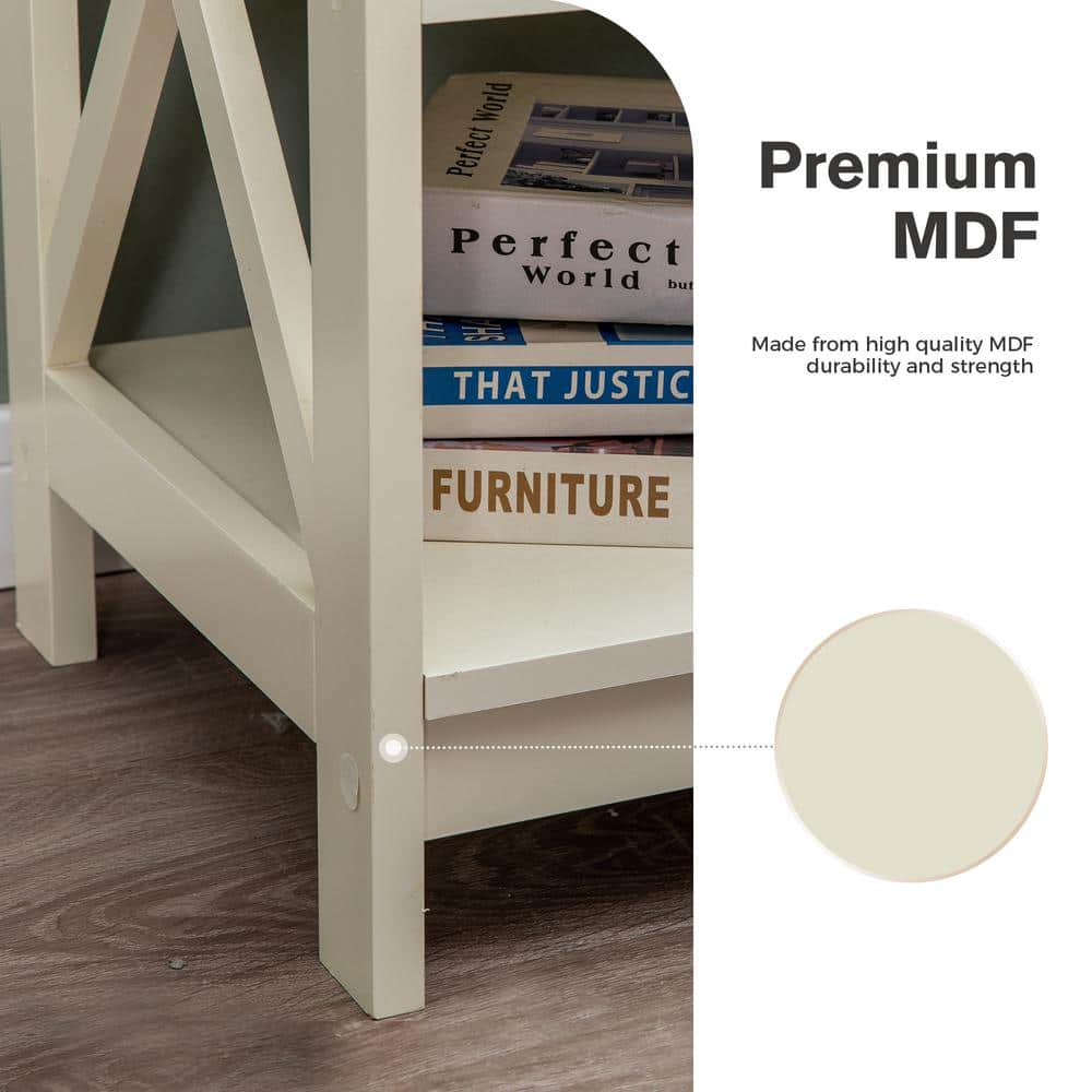 Ivory White MDF Modern 16 in. Accent Square End Table with 3-Tier Side Table (2-Sets) - thumbnail 6