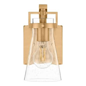 Clermont 5 in. 1-Light Satin Brass Bathroom Vanity Light with Seeded Glass Shade