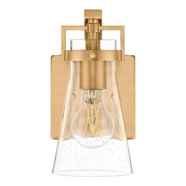 Clermont 5 in. 1-Light Satin Brass Bathroom Vanity Light with Seeded Glass Shade