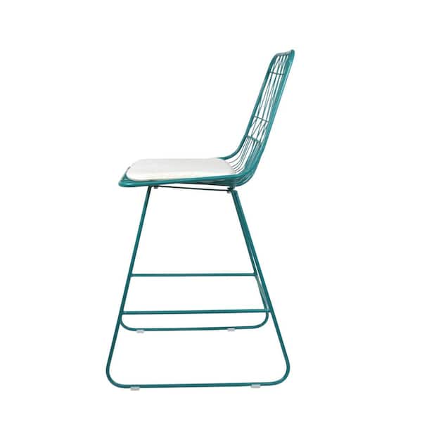 Niez 42 in. Teal Bar Stool with Ivory Cushions (Set of 4)
