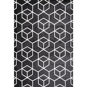 Tumbling Blocks Modern Geometric Black/White 5 ft. x 8 ft. Area Rug