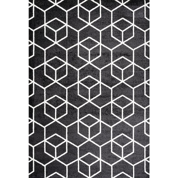 Tumbling Blocks Modern Geometric Black/White 5 ft. x 8 ft. Area Rug