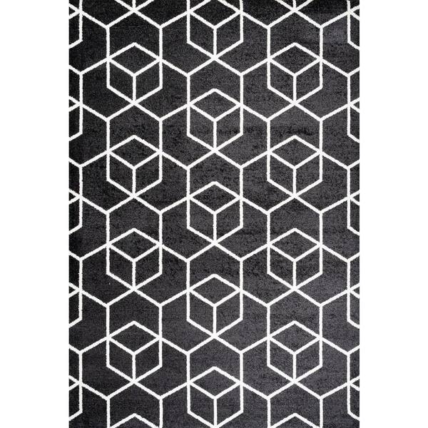 8 ft. x 10 ft. Black/White Tumbling Blocks Modern Geometric Area Rug
