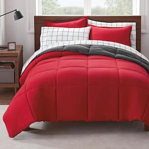 Simply Clean 7-Piece Red Reversible Microfiber King Bed in a Bag Set