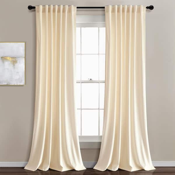 Prima Velvet 54 in. W x 84 in. L Solid Light Filtering Back Tab/Rod Pocket Window Curtain Panels in Ivory Set