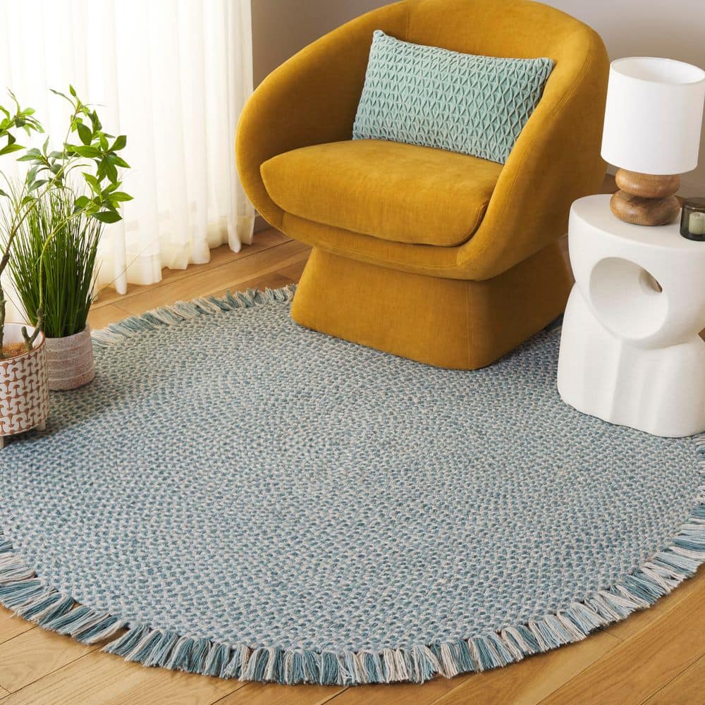 Braided 5 ft. x 5 ft. Round Blue/Ivory Woven Fringe Area Rug price history on PriceWatchPro