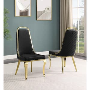 Ricky's Black Velvet Fabric Gold Legs Dining Chairs Set of 2