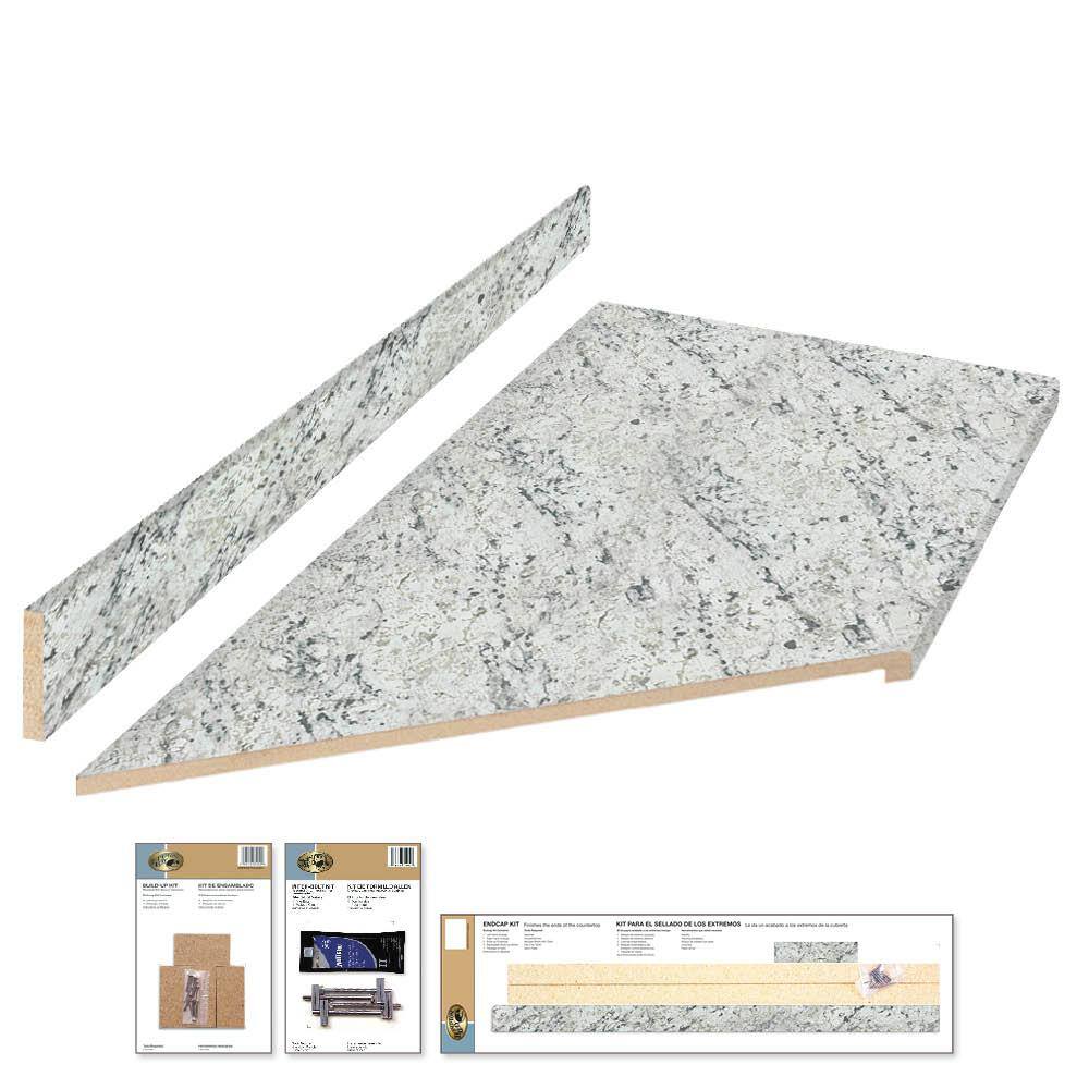 Hampton Bay 8 ft. Cream Laminate Countertop Kit With Left Miter and Eased Edge in White Ice Granite Etchings