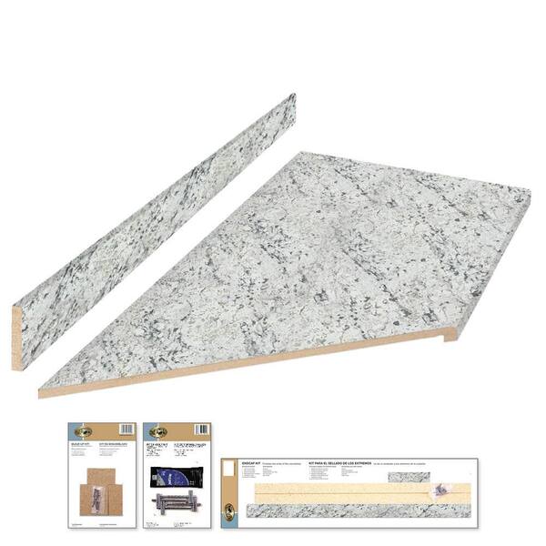Hampton Bay 8 ft. Cream Laminate Countertop Kit With Left Miter and Eased Edge in White Ice Granite Etchings