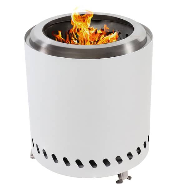 Sunnydaze 9.75 in. H x 8.5 in. Dia Stainless Steel Tabletop Smokeless Fire Pit - White