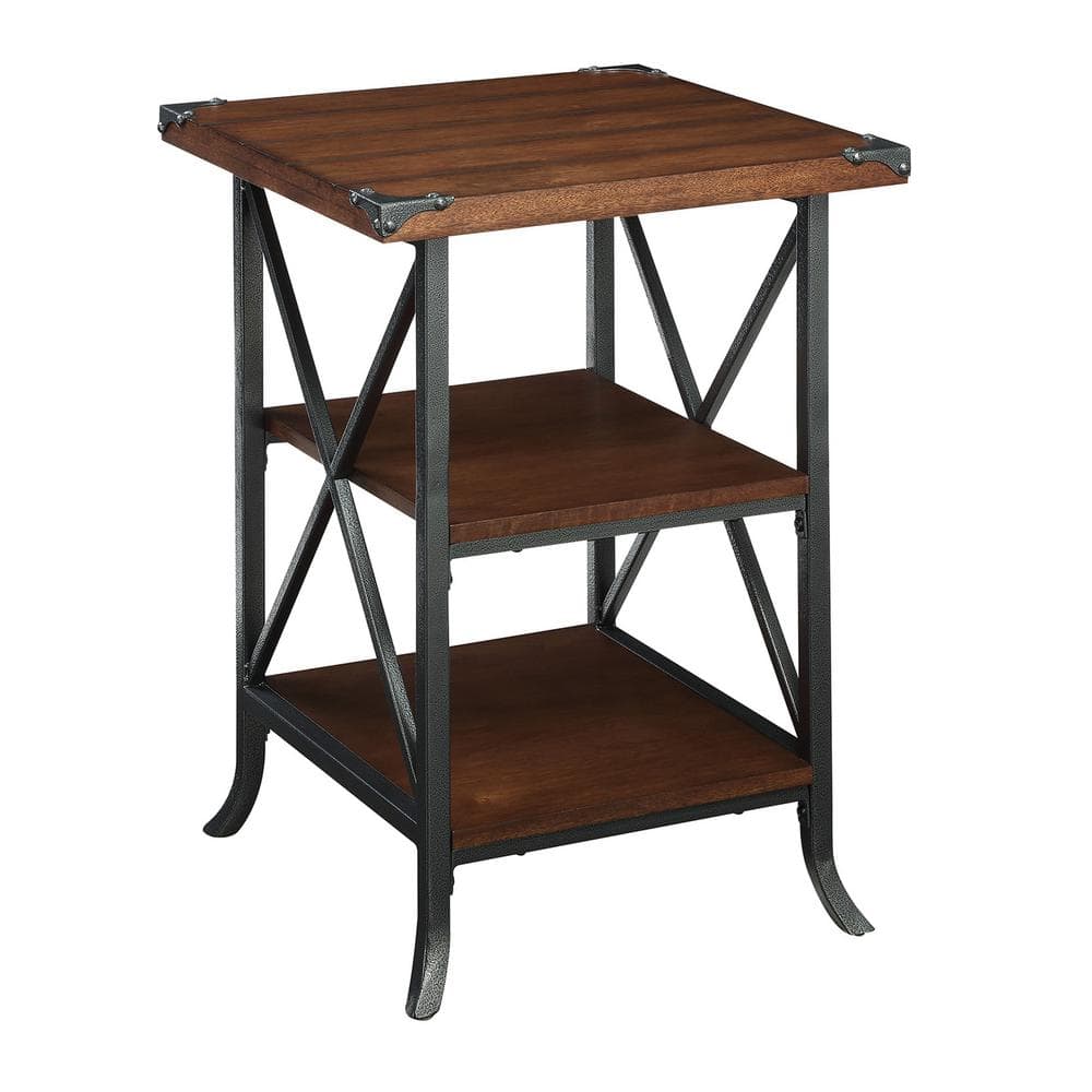 Brookline Dark Walnut Grooved End Table with Metal Accents