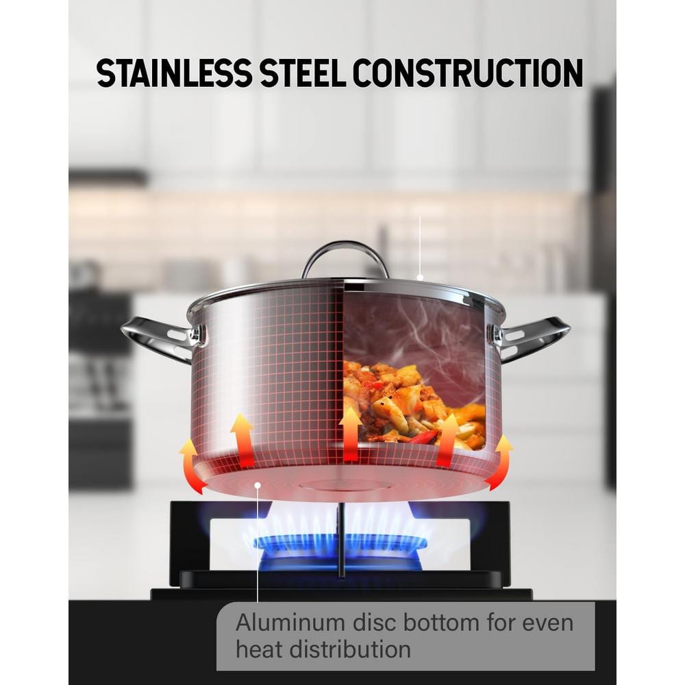 7-Quart Silver Aluminum Stainless Steel Stockpot with Glass Lid