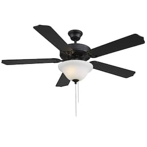 52 in. Indoor Matte Black Ceiling Fan with Light Kit and Remote