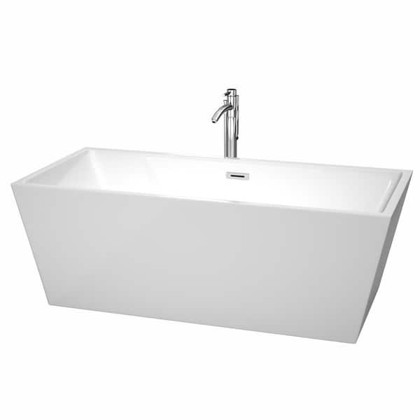 Sara 63 in. Acrylic Flatbottom Center Drain Soaking Tub in White with Floor Mounted Faucet in Chrome Sara 63 in. Acrylic Flatbottom Center Drain Soaking Tub in White with Floor Mounted Faucet in Chrome