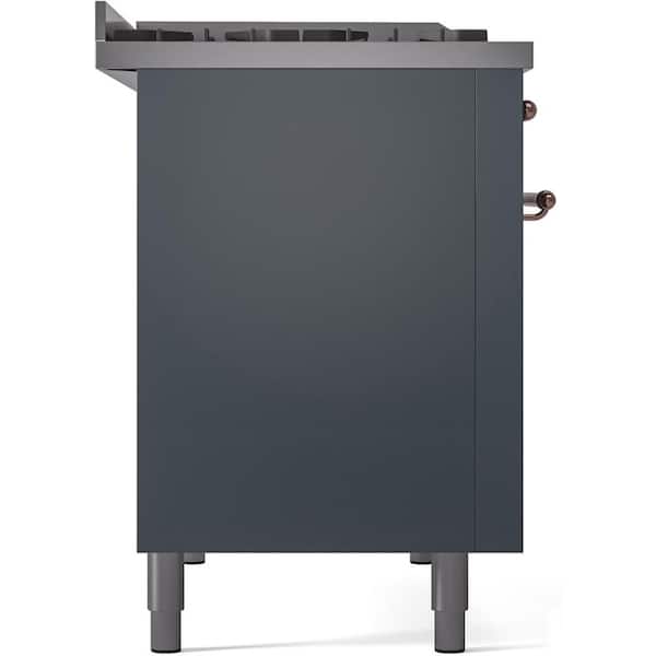 Nostalgie II 48 in. 8-Burner Plus Griddle Double Oven Liquid Propane Dual Fuel Range in Blue Grey with Copper Trim